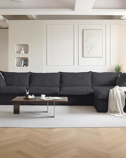 JACH L Shape Sectional Couches, Modular Sectional Sofas, Modern Couch with Chaise Ottoman, Cushion Covers Removable, Cloud Sectional Sofa for Living Room (Black)