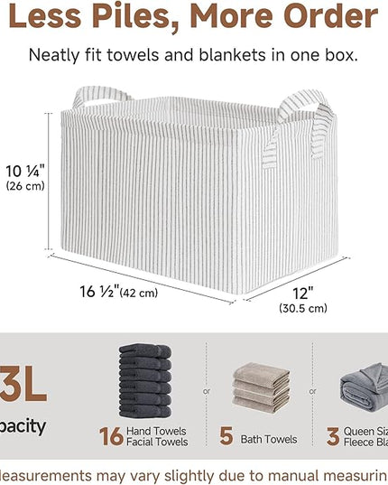 StorageWorks Storage Bins, Fabric Storage Bins for Shelves, Large Storage Baskets with Metal Frame, Closet Baskets and Bins with Handles, Khaki and Beige Stripes, 2-Pack