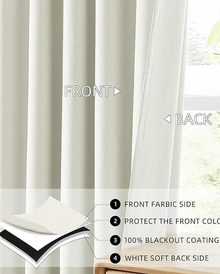 ChrisDowa 100% Blackout Iovry Solid Curtains 120 Inches Long 2 Panels for Bedroom Living Room,Farmhouse Room Darkening Thermal Insulated Soundproof Grommet Top Window Treatment Drapes,52x120