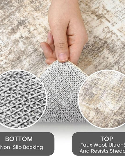 IOHOUZE Round Area Rug 3 Ft Circle Entryway Rugs Round Washable Door Mat Indoor Entrance, Non Slip Circle Front Door Rug, Printed Abstract Faux Wool Floor Carpet for Foyer Porch Sink, Beige Brown