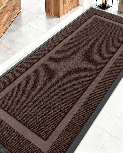 OLANLY Front Door Mat Indoor Outdoor Entrance, Waterproof All-Season, All-Weather Doormat, Sturdy Natural Rubber, Fade Resistant, Low Profile, Easy Clean Patio Porch Entryway Mat, 59x20, Dark Brown