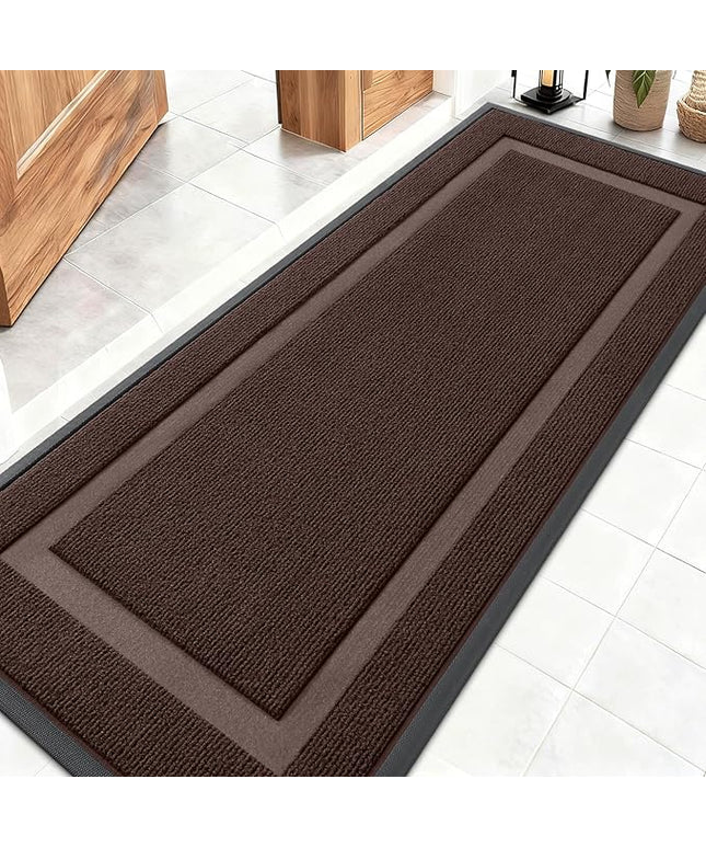 OLANLY Front Door Mat Indoor Outdoor Entrance, Waterproof All-Season, All-Weather Doormat, Sturdy Natural Rubber, Fade Resistant, Low Profile, Easy Clean Patio Porch Entryway Mat, 59x20, Dark Brown