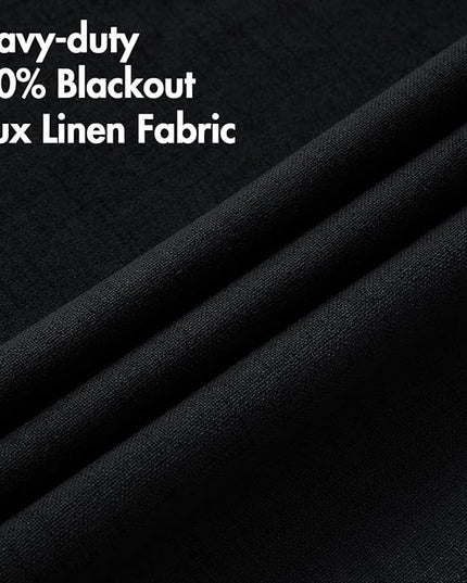 MIULEE Linen Texture Curtains for Bedroom Solid 100% Blackout Thermal Insulated Halloween Black Curtains Grommet Room Darkening Drapes for Living Room Nursery 52x84 Inch (2 Panels)