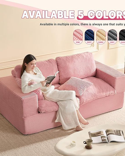 74.8” Cloud Couch, Modular Loveseat Sofa, Convertible Sofas Bed, Deep Seat Sofa, Cozy Sofa for Living Room, Office and Bedroom, Corduroy, Pink