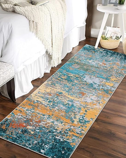 2x6 Modern Abstract Runner Rug Non Slip Soft Rug Stain Resistant Low Pile Non Shed Machine Washable for Hallway Kitchen Bathroom, Multi Color