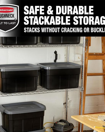 Rubbermaid Heavy Duty Black Storage Bins Plastic Totes with Lids for Storage, Stackable, Large Capacity, Durable, Multipurpose, 14 GAL, 6 Pack (14 GAL - 6 Pack Solid Black and Grey)