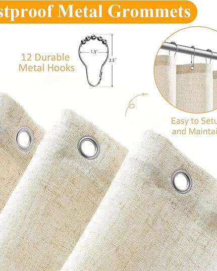 Naturoom Extra Wide Linen Shower Curtain 108x72 for Clawfoot Tub Country Boho Farmhouse Bath Decor Beige Shower Curtains for Bathroom Neutral Cloth Weighted Textured Fabric Bath Curtain, 108 Inch