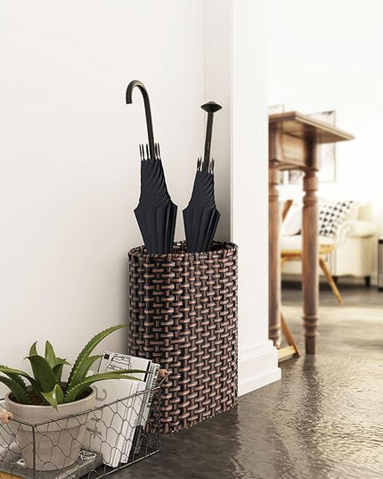 PEMAR Wicker Umbrella Holder Indoor Outdoor, Decorative Hand Woven Umbrella Stand Rack for Home, Entryway Rustic Farmhouse Multipurpose Narrow Tall Basket (Brown)