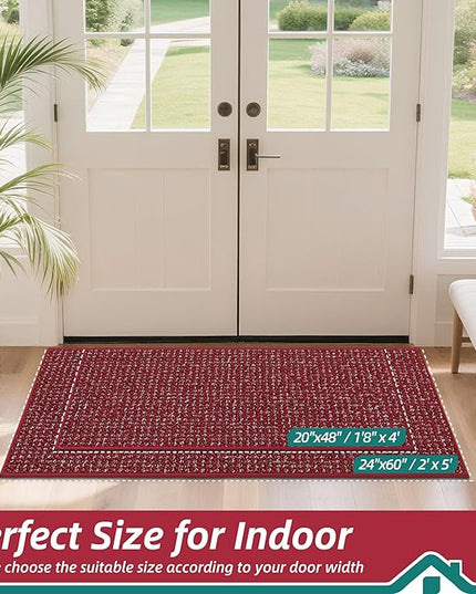 BEQHAUSE Dirt Trapper Door Mat 20" x 48", Non-Slip Washable Doormats Entrance Mat, Dirt Resistant and Absorbent Welcome Mat, Low Profile Floor Mats for Front Back Door and Entryway, Red