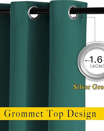 NICETOWN Hunter Green Blackout Bedroom Curtains 96 inches Long, Grommet Thermal Insulated Room Darkening Window Treatments Sound Reducing for Living Room, W46 x L96, 2 Panels