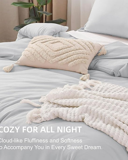 Litanika Oversized King Comforters Light Grey Super King Size, 3 Pieces Lightweight Solid Bedding Comforter Set, All Season Fluffy Bed Set (120x120In Comforter & 2 Pillowcases)