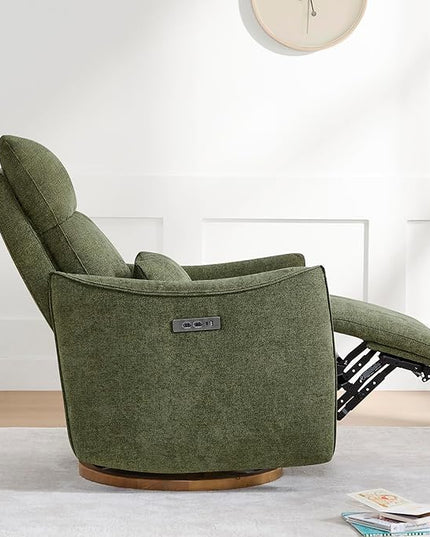 CHITA Swivel Rocker Recliner Chair, Power Nursery Glider Recliner, Nursery Rocking Chair with Adjustable Power Headrest, FSC Certified, Solid Wood Base, Moss Green