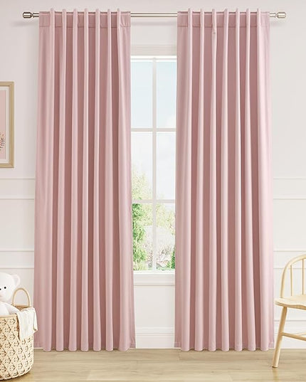 Guken Blackout Curtains 80 Inch Length 2 Panels Set for Living Room Bedroom Back Tab Thermal Insulated 100% Black Out Linen Drapes Room Darkening Window Curtains 80 Inches Long,Pink