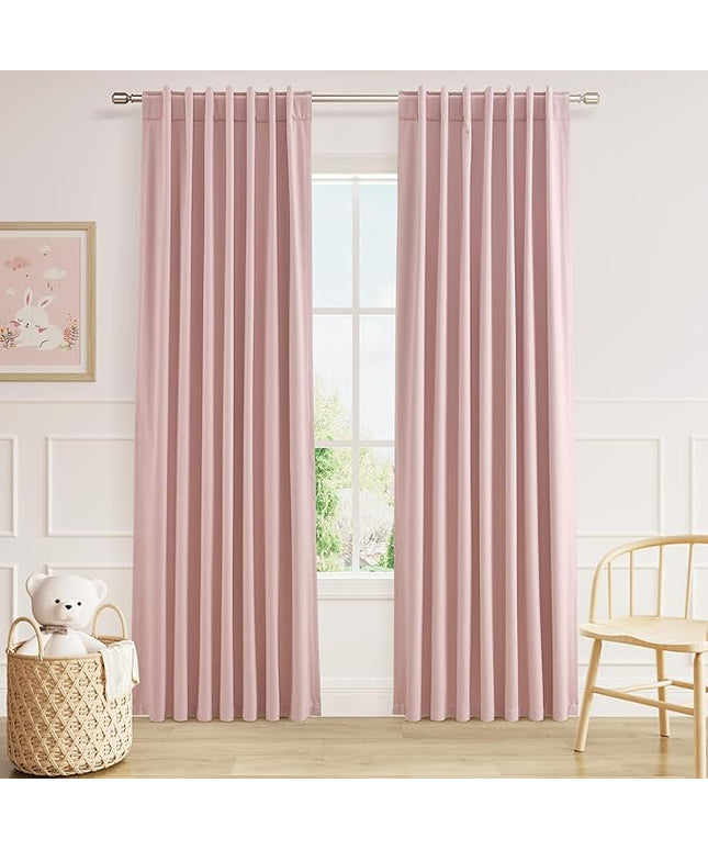 Guken Blackout Curtains 80 Inch Length 2 Panels Set for Living Room Bedroom Back Tab Thermal Insulated 100% Black Out Linen Drapes Room Darkening Window Curtains 80 Inches Long,Pink