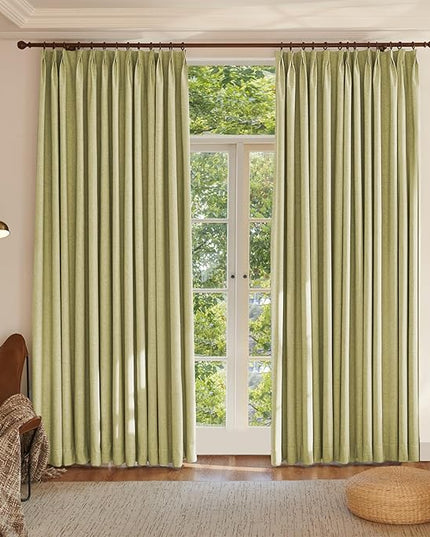 Textured Linen Double Pleated 100% Blackout Curtains for Bedroom/Living Room Blackout Curtains 96 Inches Long, Energy Saving Window Treatment Curtains,26Wx96Lx2,Lemon