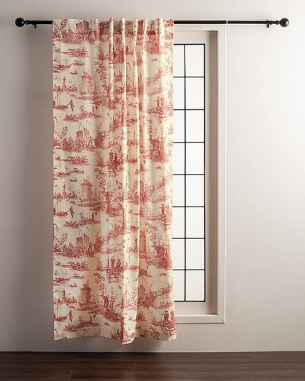 Maison d' Hermine Curtains for Living Room 100% Cotton 96 inch Length One Panel Light Filtering Toile Curtains for Bedroom Windows with Rod and Loop Pockets Drapes (Calais Cardinal, 50" W x 96" L)