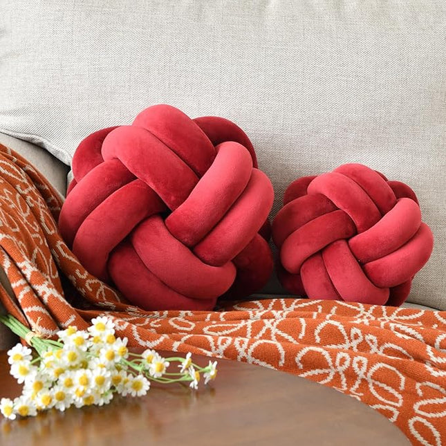 Knot Ball Pillow, Round Decorative Throw Pillows Cushion, 8 Inch Burgundy Soft Plush Knotted Pillows Pillow, Modern Home Throw Knot Decorative Cushion
