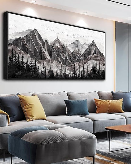 XIGUANGART Large Abstract Mountain Wall Art Black and White Canvas Art Print Painting Forest Nature Watercolour Wall Decor Modern Rustic Landscape Picture for Living Room Bedroom Office Decorations