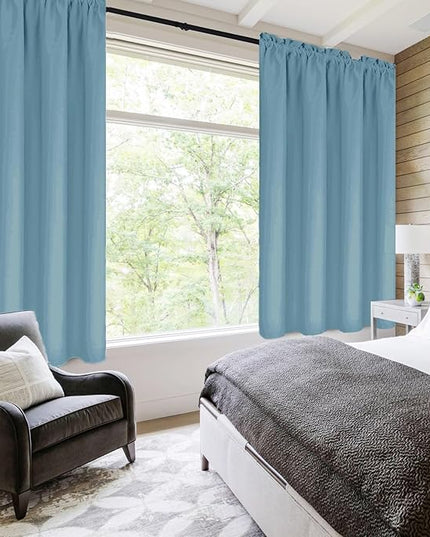 DWCN Blackout Curtains for Living Room Thermal Insulated, Energy Saving & Noise Reducing Bedroom Curtains, Stone Blue, W 38x L 63 Inch, Set of 2 Rod Pocket Curtain Panels