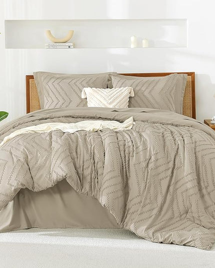 Litanika Light Hazel Queen Size Comforter Set with Sheets - 7 Pieces Bed in a Bag Queen Boho Tufted Complete Bedding Sets with Comforter, Sheets, Pillowcases & Shams