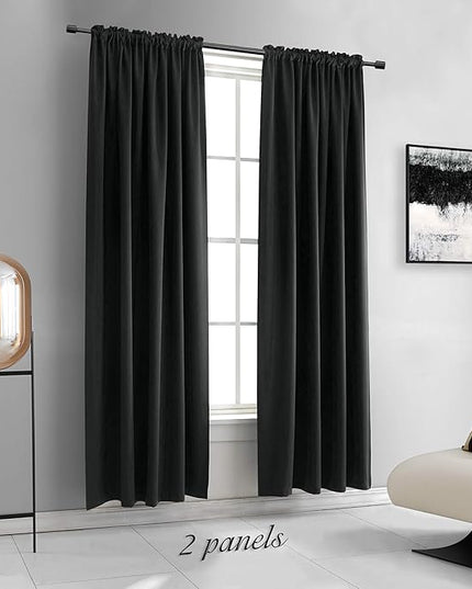DONREN 99% Blackout Curtains for Bedroom - Thermal Insulating Blackout Rod Pocket Drapes for Small Windows (52 x 84 Inches Long,Set of 2 Panels,Black)