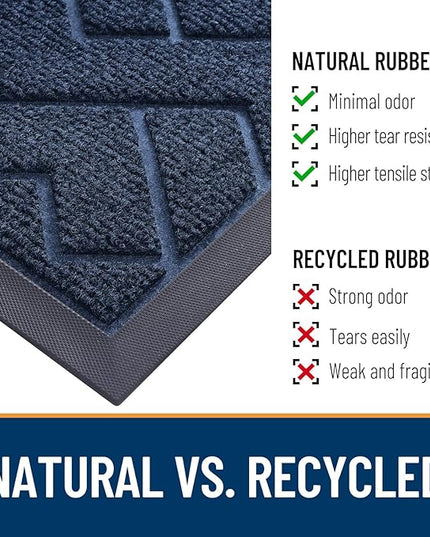 OLANLY Front Door Mat Indoor Outdoor Entrance, Waterproof All-Season, All-Weather Doormat, Sturdy Natural Rubber, Low Profile, Easy Clean Patio Porch Entryway Mat, Herringbone Brick (Blue, 47x17)