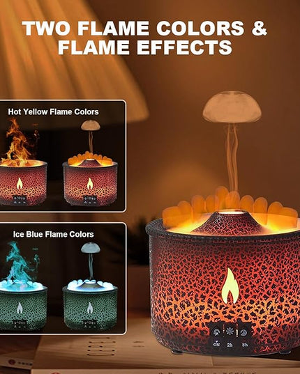 Volcano Humidifier Quiet Flame Diffuser: 300ml Spray Humidifier with 2 Modes Fire Mist Waterless Auto Shut Off Aromatherapy Diffuser with Remote Control for Bedroom Home, Office(Red & Blue)
