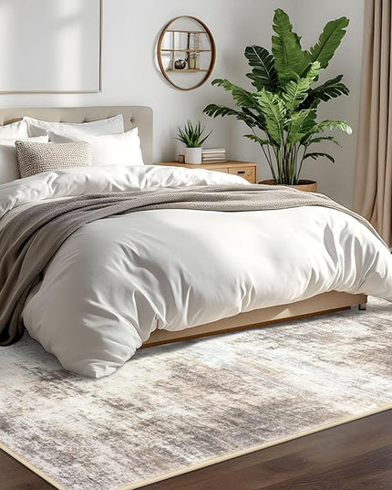 IOHOUZE Abstract Area Rugs 6x9 Ft Washable Rugs for Living Room, Non Slip Dining Room Rug Printed Faux Wool Rugs for Bedroom, Floor Carpet for Office Nursery Playroom, Beige Brown