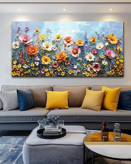XIGUANGART Flowers Large Wall Decor for Bedroom Canvas Wall Art for Living Room Colorful Abstract Canvas Art Prints Pictures Wildflower Painting Office Artwork Nature Farmhouse Modern Home Decoration