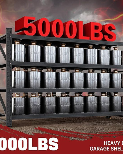5000LBS Storage Shelves,71" W Garage Shelving Heavy Duty Metal Adjustable Garage Shelves, Shelving Units Industrial Shelving for Warehouse,71" W x 24" D x 69" H,Black