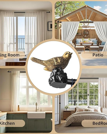Vintage Gold Curtain Rod 36 to 120 Inches Curtain Rods for Windows Adjustable Heavy Duty Drapery Rod with Bird Finials for Living Room Bedroom