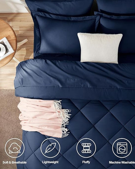 CozyLux Twin XL Comforter Set Navy Blue - 5 Pieces Twin Extra Long Bed in a Bag for College Dorm, All Season Bedding Set for Girls and Boys, Soft Bed Set with Comforter, Sheets, Pillowcase & Sham