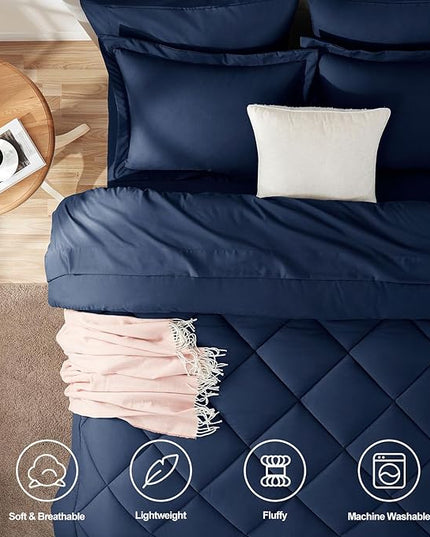 CozyLux California King Comforter Set Navy Blue - Cal King Bed in a Bag 7 Pieces, Luxury Soft Bed Set for All Seasons, Bedding Set with Down Alternative Comforter, Sheets, Pillowcases & Shams