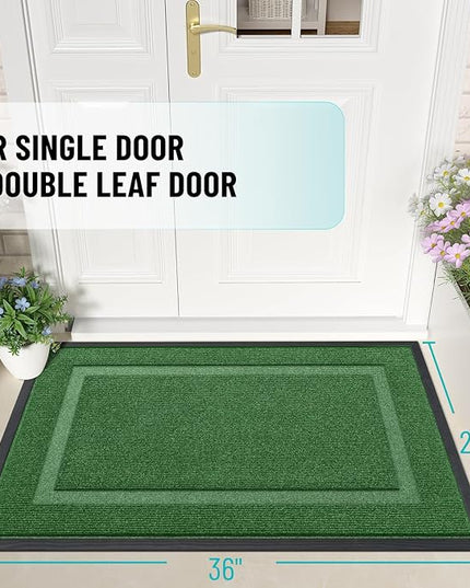 OLANLY Front Door Mat Indoor Outdoor Entrance, Waterproof All-Season, All-Weather Doormat, Sturdy Natural Rubber, Fade Resistant, Low Profile, Easy Clean Patio Porch Entryway Mat, 36x24, Green