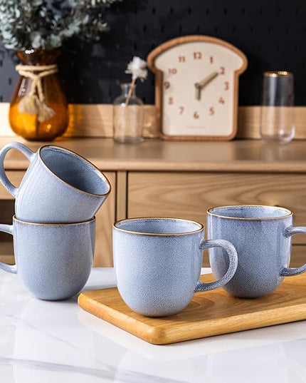 AmorArc 12oz Coffee Mugs, Ceramic Coffee Mugs set of 6 for Man, Woman, Dad, Mom, Modern Coffee Mugs with handle for Latte/Cappuccino/Milk/Cocoa. Dishwasher&Microwave Safe, Blue-Reactive Glaze