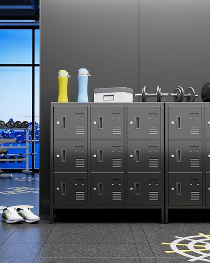 Aobabo 9 Doors Metal Storage Locker for Employees, Steel Storage Locker with Lock and Card Slot, for Home, Office, School, Gym, Require Assembly, Black