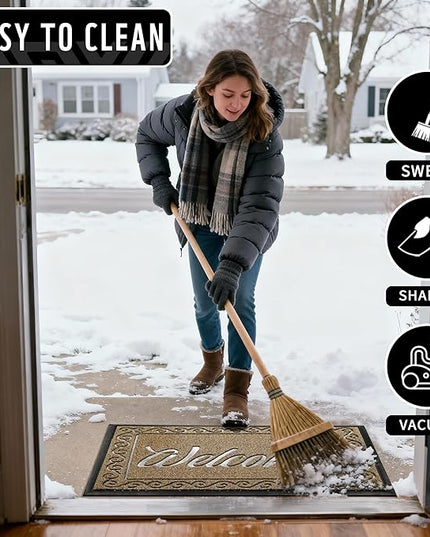 Yimobra Welcome Front Door Mat, Heavy Duty Easy Clean Doormat Indoor Outdoor, Waterproof Quick Dry Floor Mat for Home, Garage, Hign Traffic Areas, Non Slip, Low Profile, 29.5X17 Inches, Beige Brown
