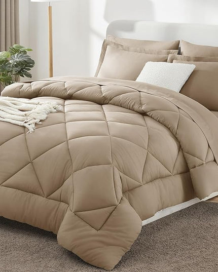 CozyLux King Size Comforter Set Taupe - 7 Pieces Bed in a Bag King, Luxury Soft Bed Set for All Seasons, Bedding Set with Down Alternative Comforter, Sheets, Pillowcases & Shams