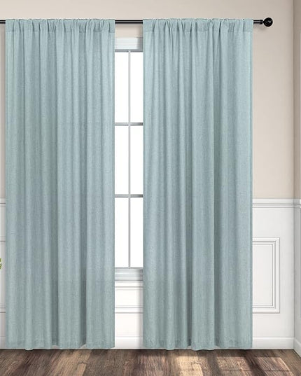 Teal Curtains 54 Inch Length for Master Bedroom 2 Panels Back Tab Pocket Blue Green Linen Semi Sheer Mist Seafoam Curtains for Living Room Summer Cabin Coastal Beach Decor Dusty Aqua Sea Green 52x54
