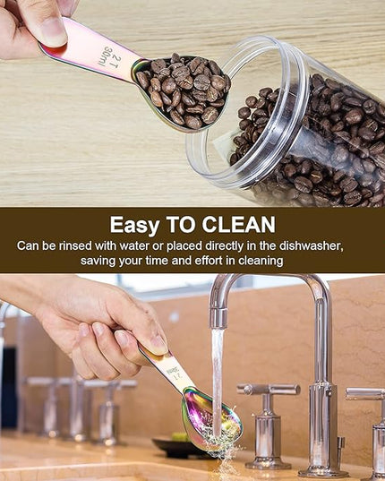 Stainless steel coffee scoop 2-piece set (1 tbsp, 2 tbsp) durable Tablespoon, ergonomic measuring spoon, Suitable for small and large jars，short-handled spoon (colored)