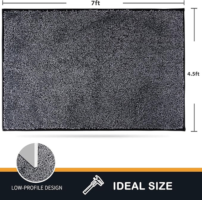 PURRUGS Easy Care Area Rug 4.5ft x 7ft, Non-Slip Washable Entryway Rug, Dog Door Mat, Stain Resistant Accent Rug for Hallway, Living Room, Bedroom and Mudroom, Bluish Grey-Black