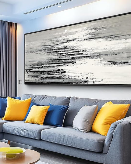 XIGUANGART Framed Canvas Wall Art-Large Wall Decor for Living Room Black and White Minimalist Abstract Pictures Nature Ocean Skyline Sunset Artwork Modern Painting For Bedroom Office Home Decorations