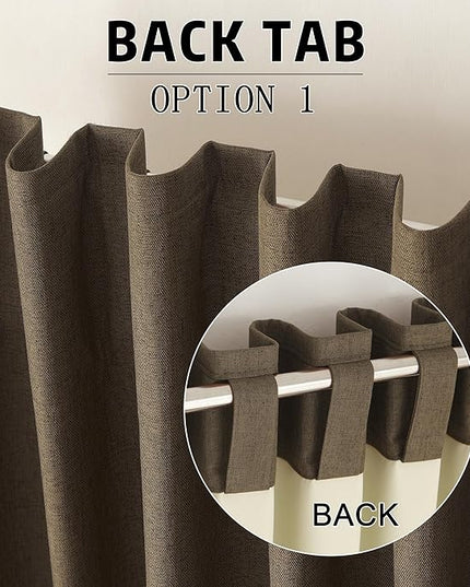 DUALIFE Brown Linen Blackout Curtains 132 Inch Length 2 Panels Set for Living Room Bedroom Back Tab Thermal Insulated 100% Black Out Linen Drapes 11 ft Window Curtains 132 Inches Long