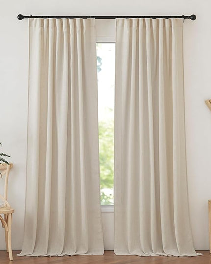 NICETOWN Cream Beige Linen Blackout Curtains for Bedroom 84 Inches Long, Back Tab/Rod Pocket Living Room Drapes, Thermal Insulated Textured Country Farmhouse Curtains, 2 Panels, 52" W x 84" L