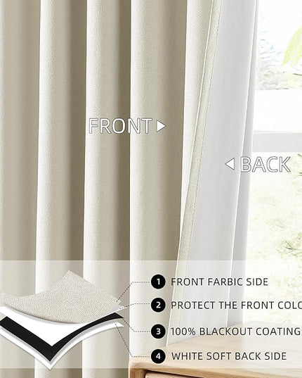 ChrisDowa 100% Blackout Birch Solid Curtains 72 Inches Long 2 Panels for Bedroom Living Room,Farmhouse Room Darkening Thermal Insulated Soundproof Grommet Top Window Treatment Drapes,52x72