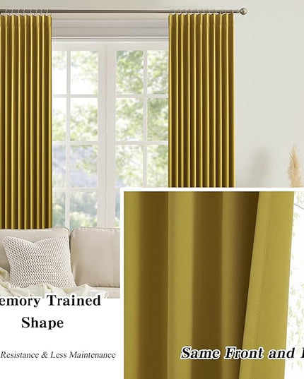 KEQIAOSUOCAI Yellow Pinch Pleated Curtains 90 Inch Length 2 Panels Set Noise Cancelling Window Drapes for Nursery Bedroom Living Room 40x90