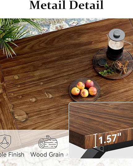70.8 Inch Rectangular Dining Table for 6-8 People, Farmhouse Kitchen Table with Metal Base & Solid Wood Top, Easy Assembly, Water-Resistant, for Dining Room & Kitchen, Walnut & Black