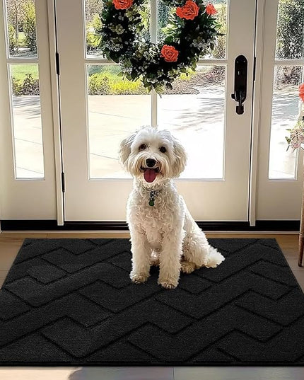 hicorfe Front Door Mat Outside Entrance,32"x40" Absorbent Muddy Dirt Resist Welcome Door Mats Outdoor Indoor,Stain and Fade Resistant,Non Slip Backing Entry Mat Doormat for Entryway(Black)