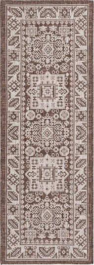 Rugs.com Outdoor Aztec Collection Rug – 6 Ft Runner Brown Flatweave Rug Perfect for Hallways, Entryways