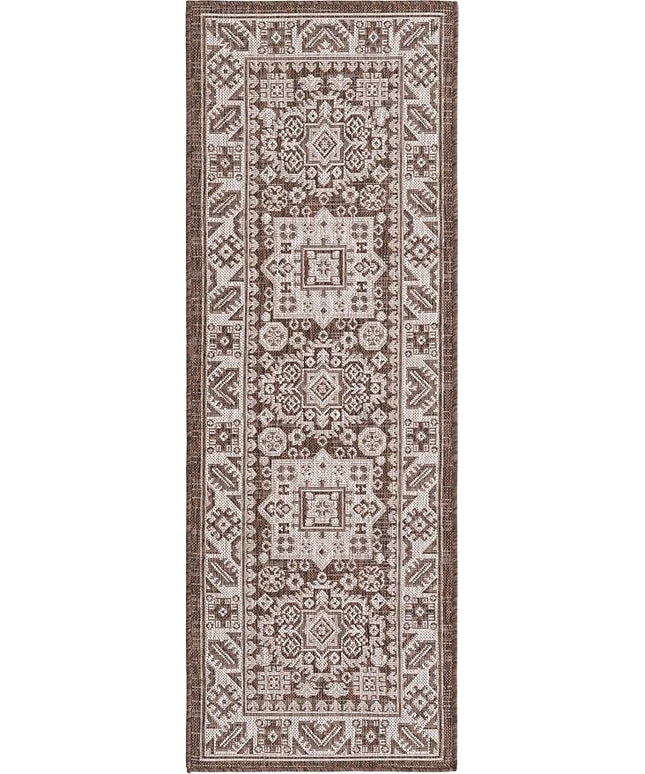 Rugs.com Outdoor Aztec Collection Rug – 6 Ft Runner Brown Flatweave Rug Perfect for Hallways, Entryways